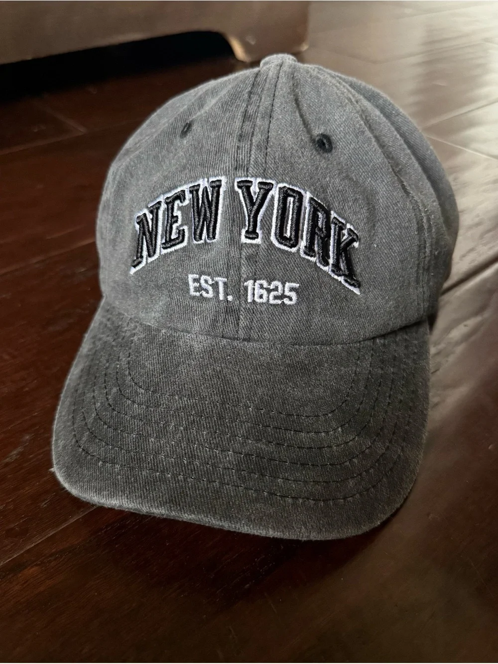 New York Embroidered Dad Cap - Charcoal